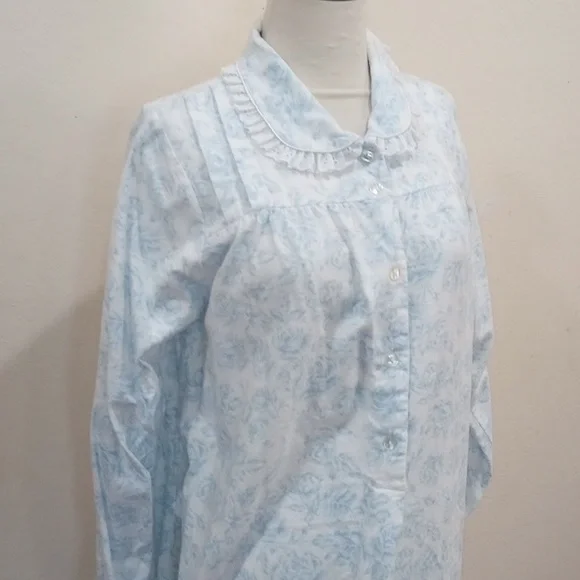 Lanz Of Salzburg Blue And White Blue Nordic Tyrolean Peter Pan Nightgown - S - Picture 2 of 8